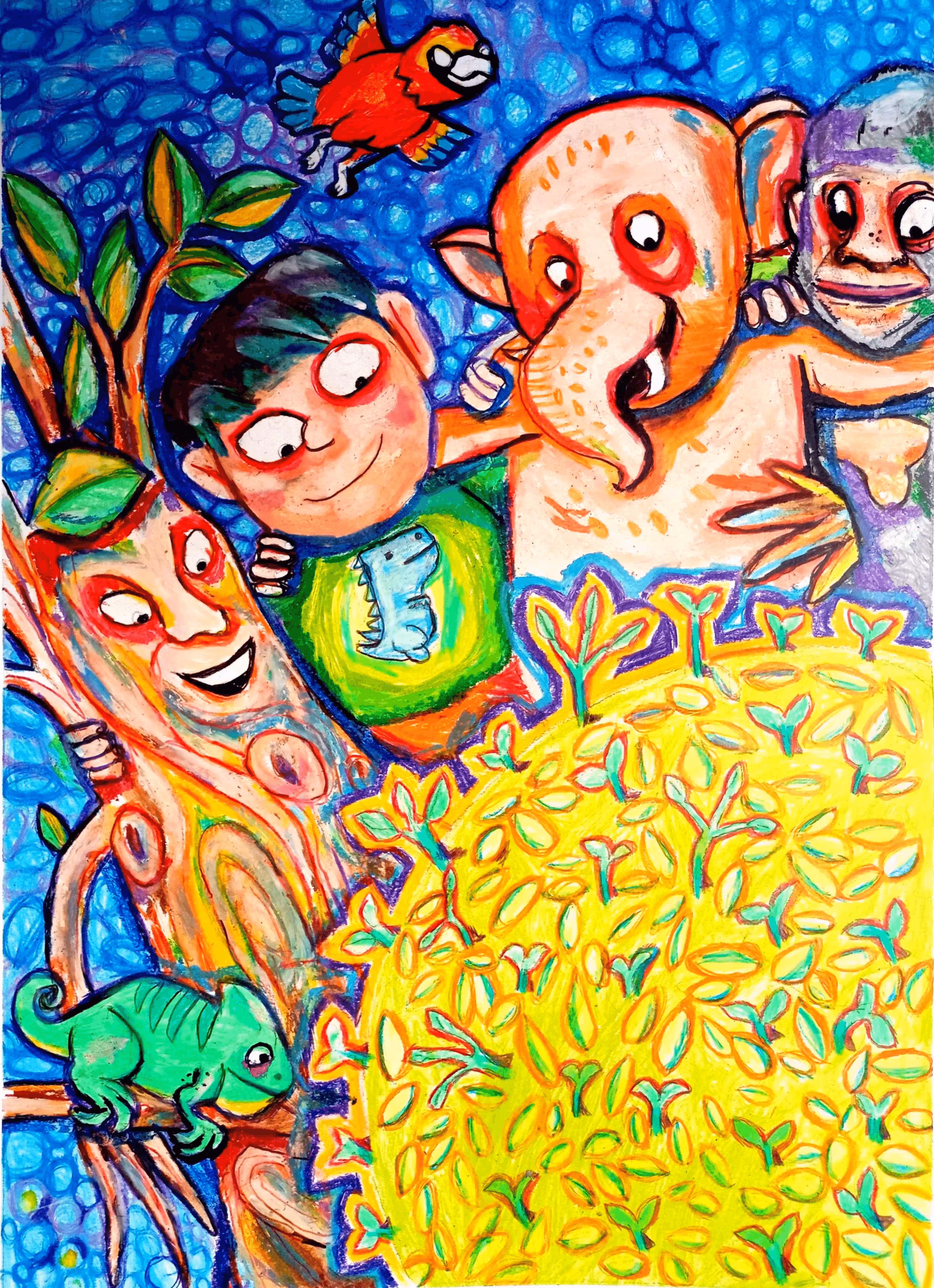 BigDee & friends makes better world oil pastel color