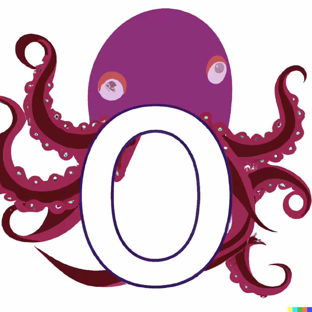 Letter O surrounded by an Octupus