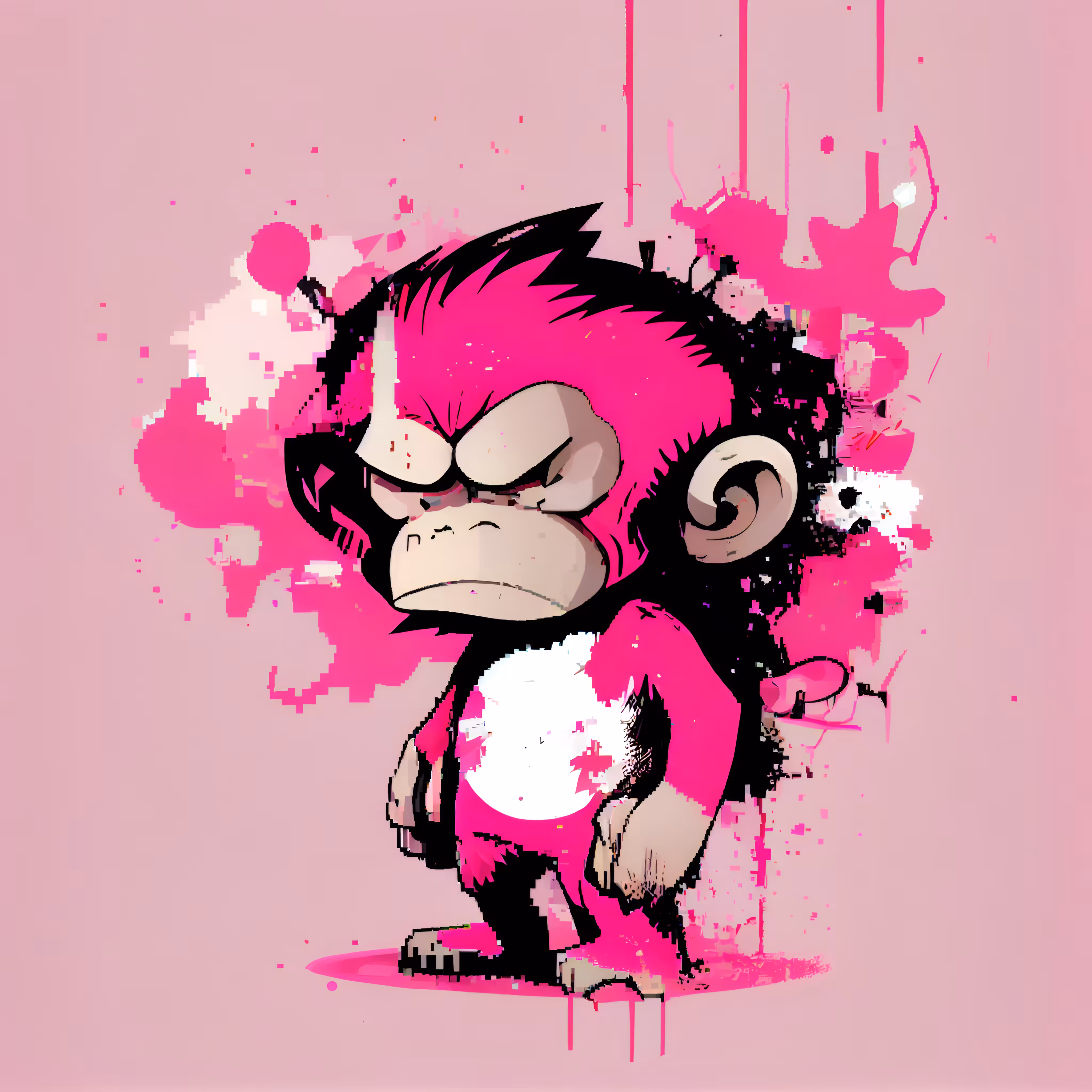 Pink monkey with a grimace