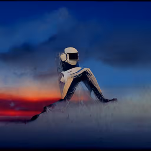 A spaceman is contemplating the dawn on Alpha Centauri
