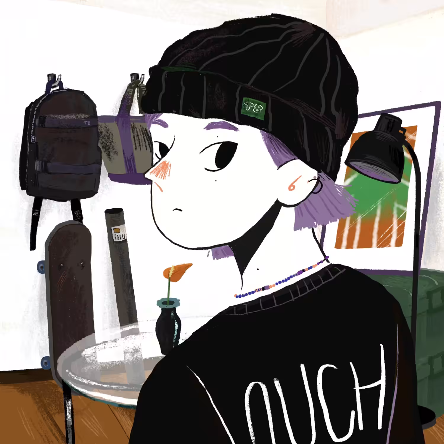 She is in the living room, Wearing her favorite beanie - ichi