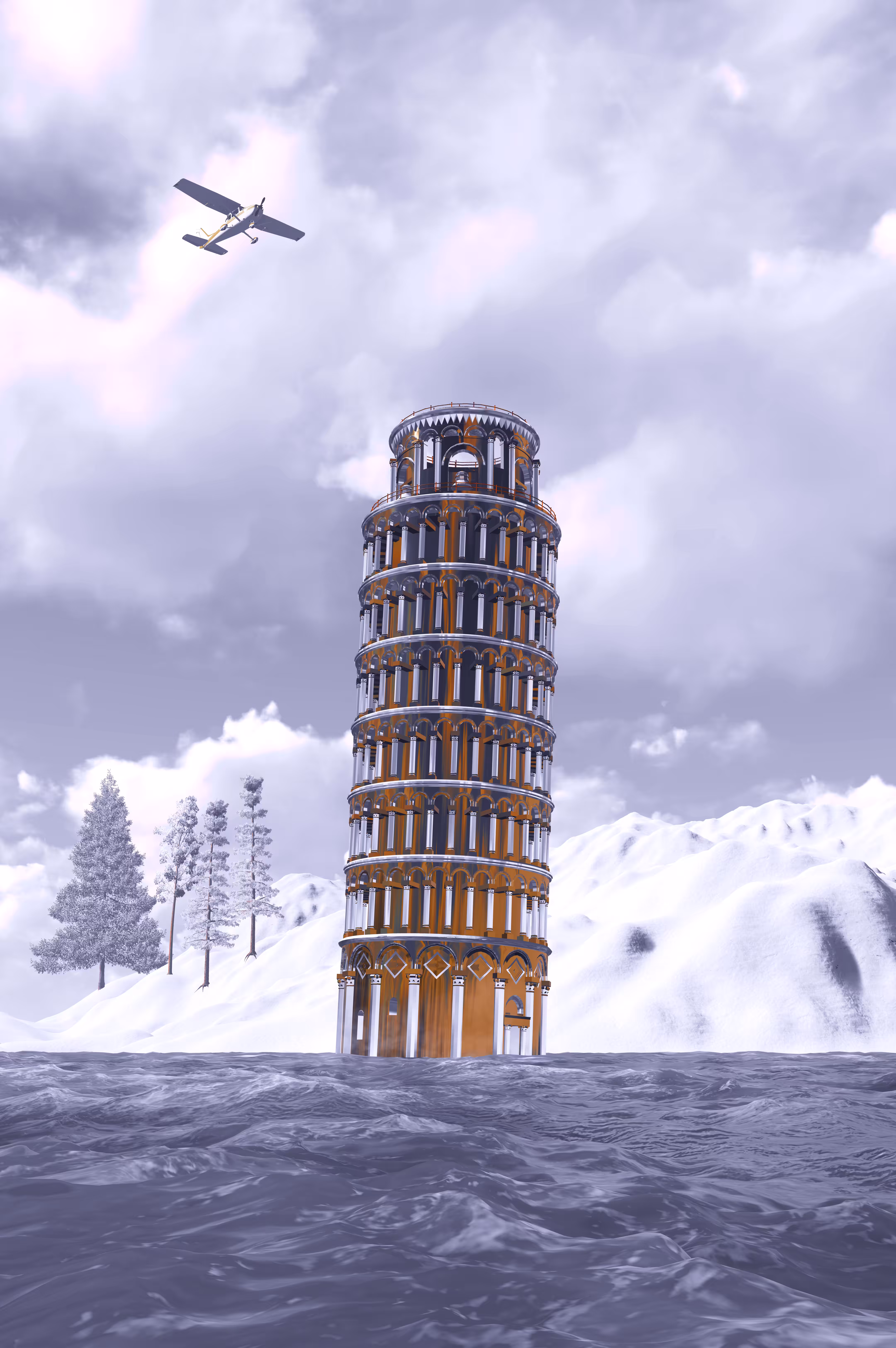 Icy Leaning Tower of Pisa