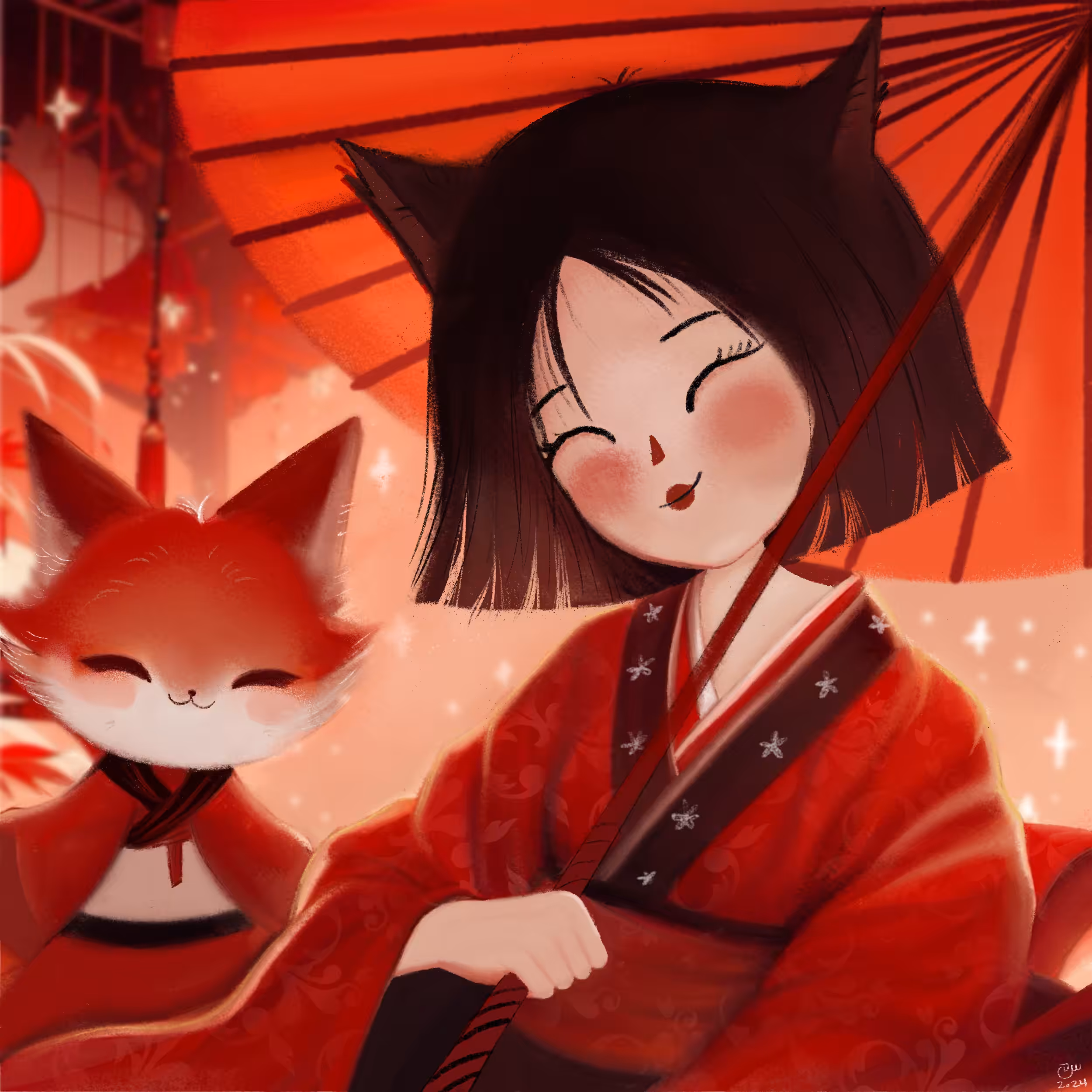 Blossoms in Firelight