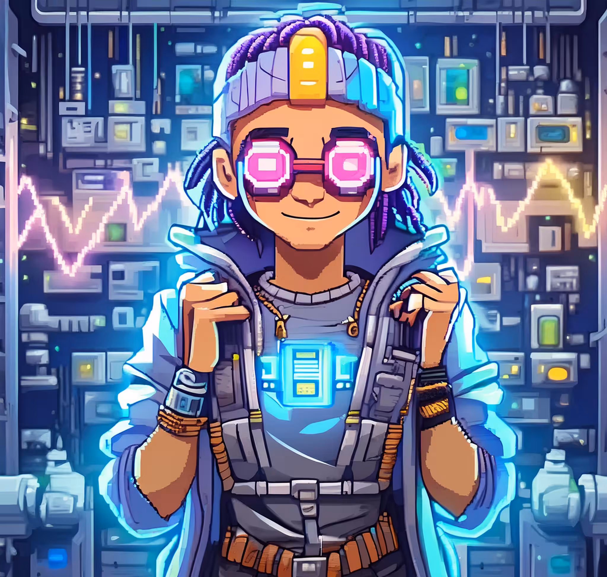 Pixel art non-binary tech Wizard