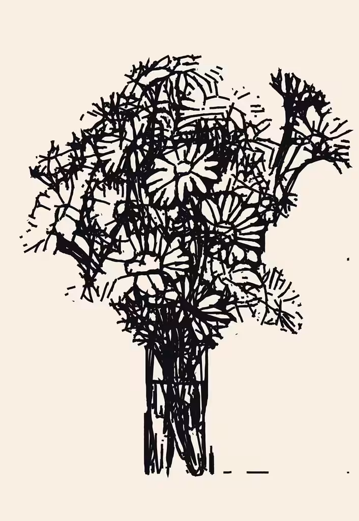 Daisies in a glass jar (study for a pen plot)