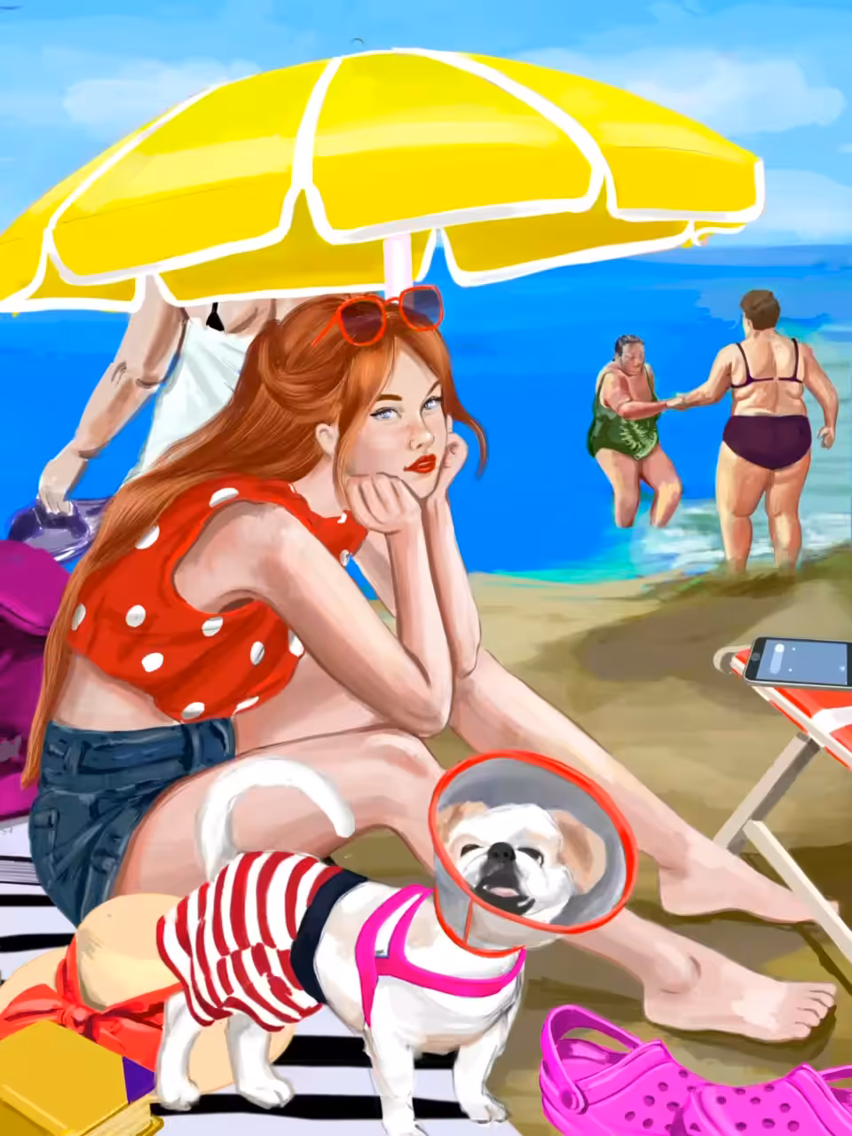 Beach, dog and women