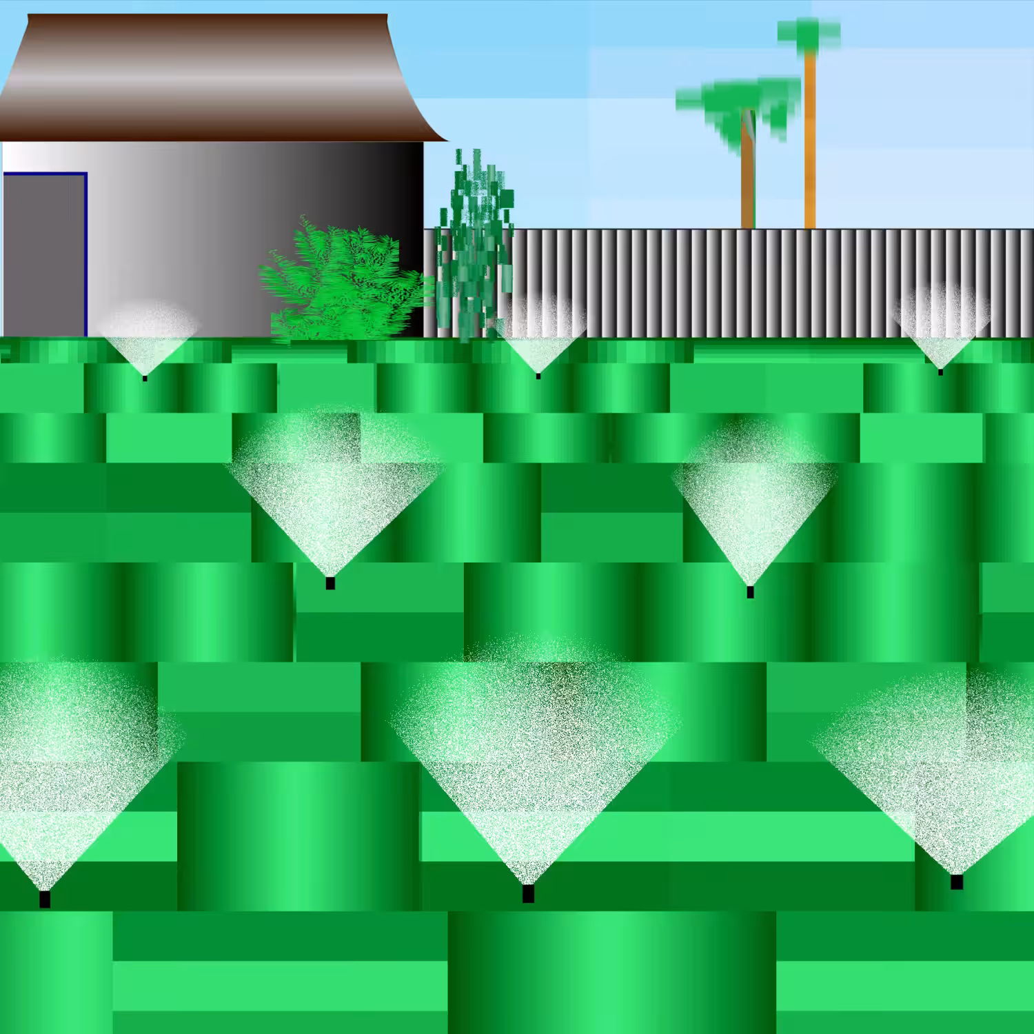 A lawn being sprinkled