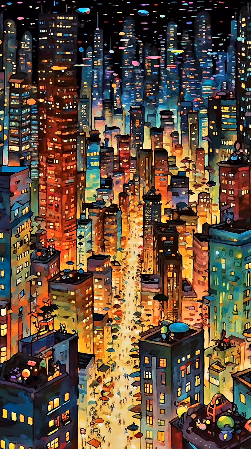 Happy Busy Town at night 