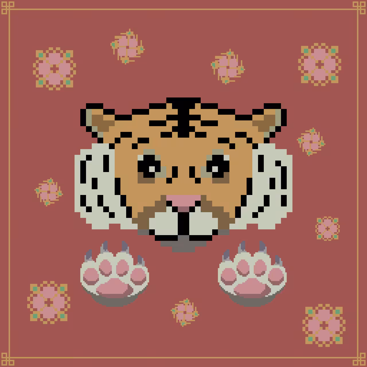 Tiger And Flowers