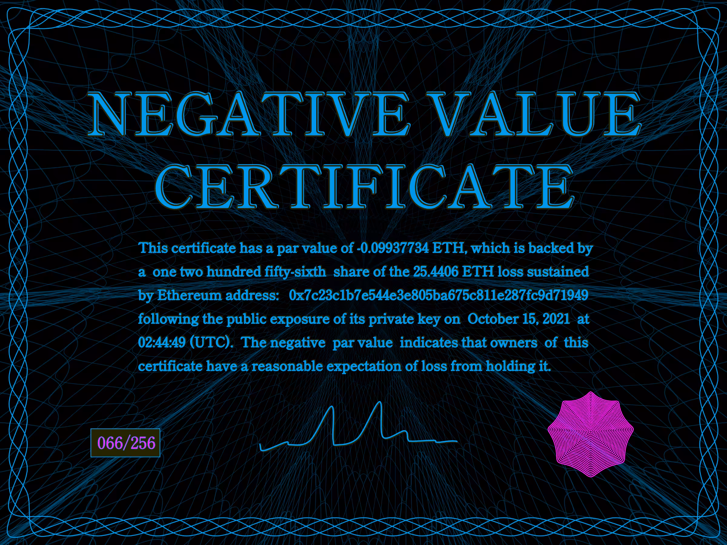 Negative Value Certificate #66 of 256