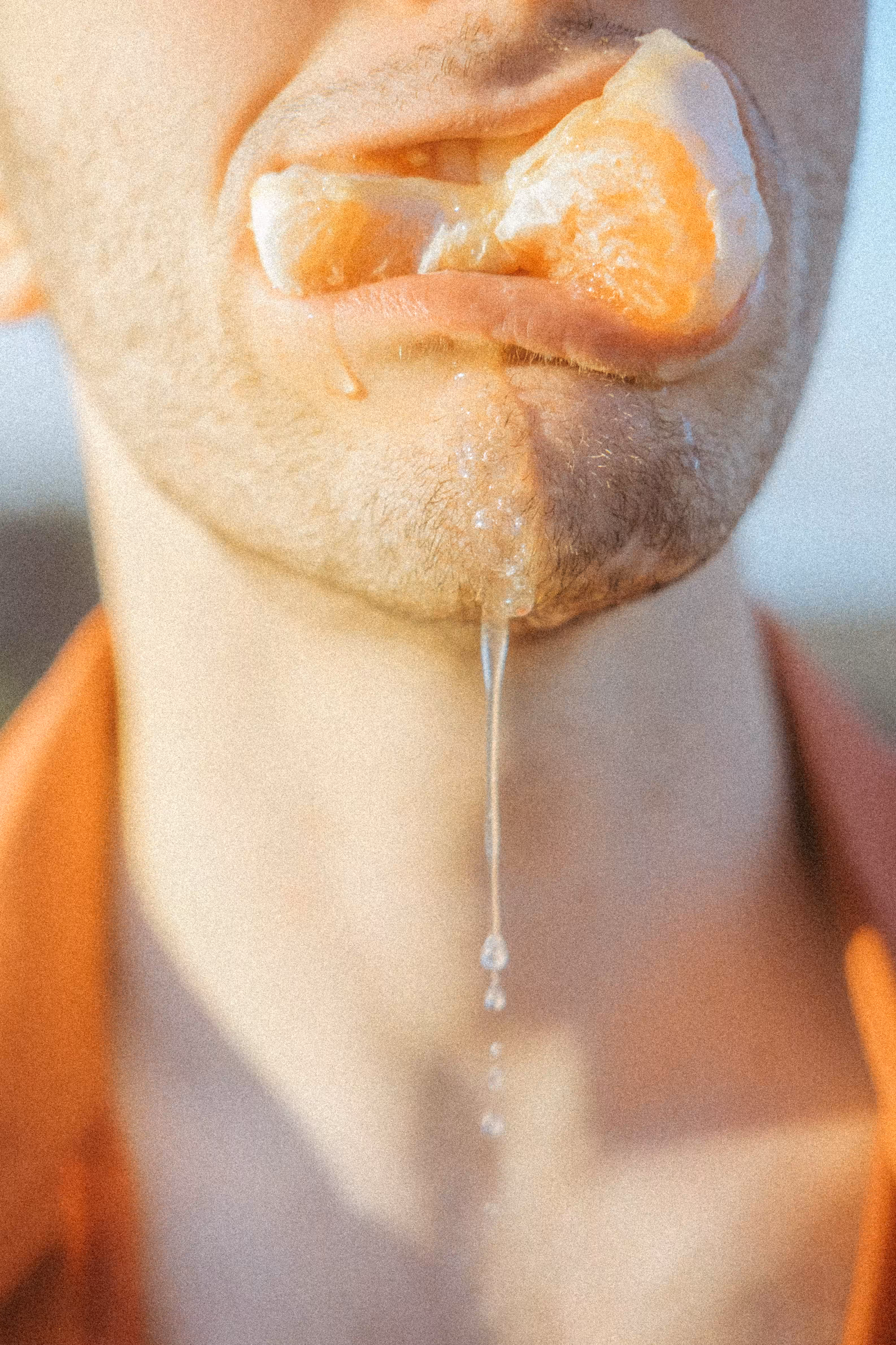 and the juice ran down his chin