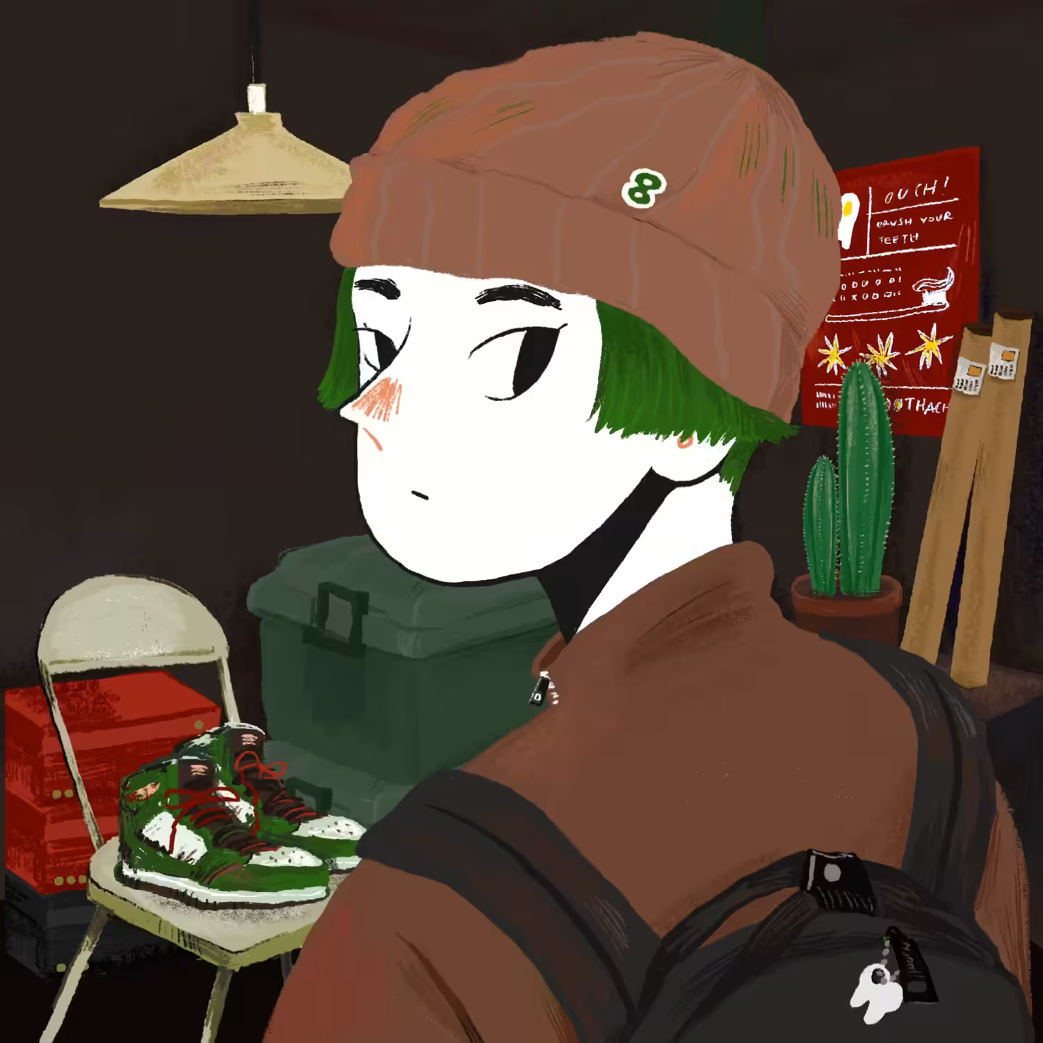 She is in the living room, Wearing her favorite beanie - ni