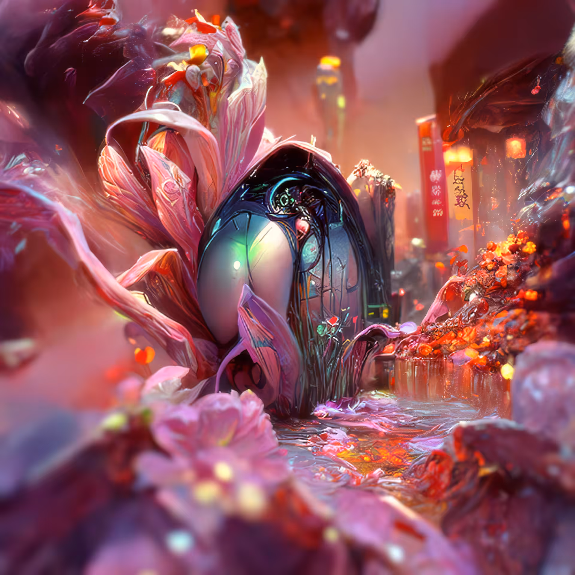 Bionic Red Flower Blossom Pod