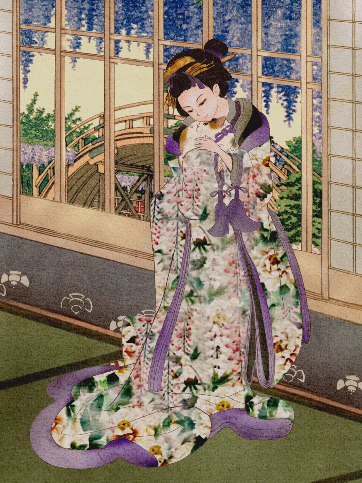 【 戯猫美人画 】~wisteria~