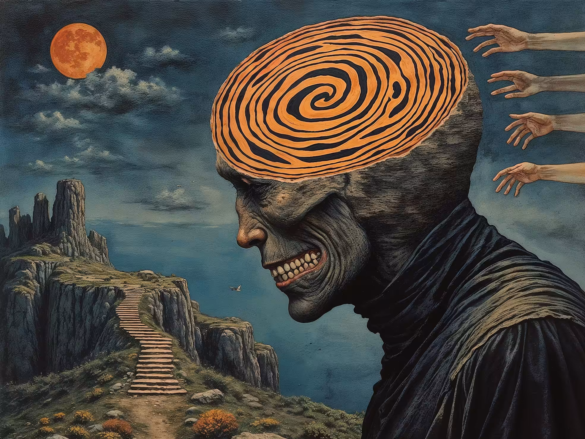 "visual mind f*ck": "spiraled thoughts"