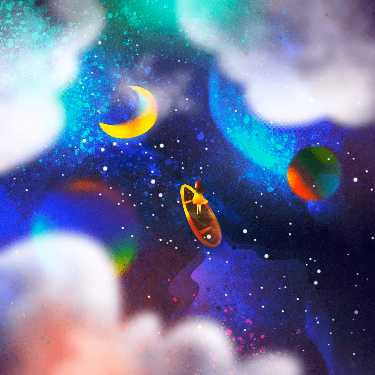 Boat in the night sky