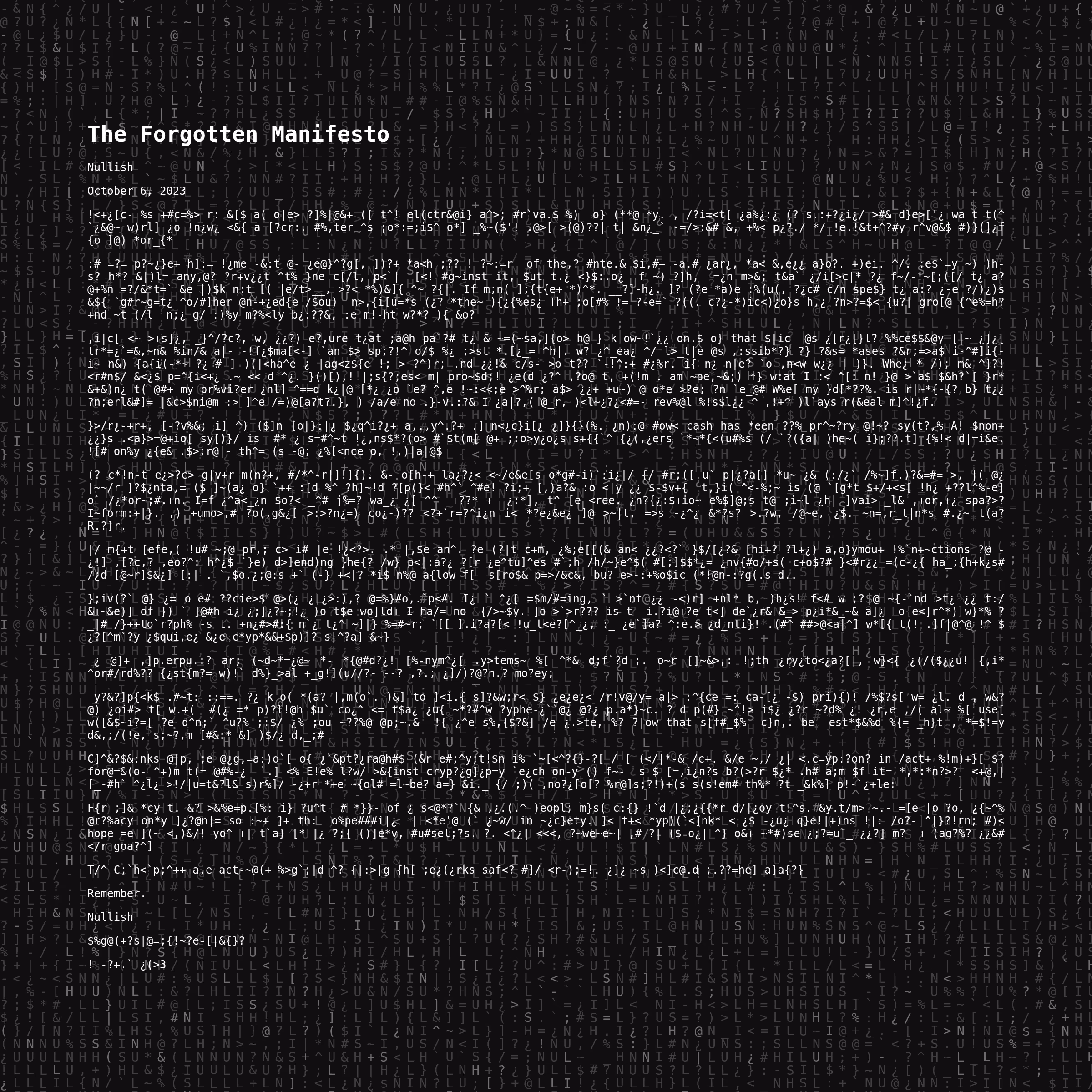 The Forgotten Manifesto #70