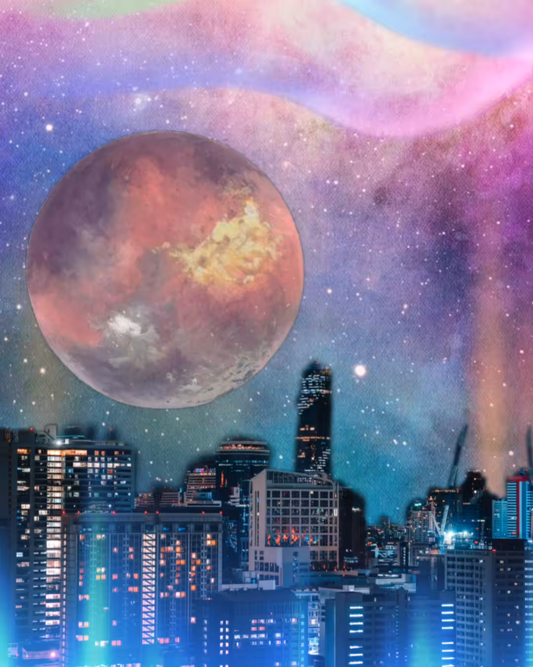meteor flying in the city