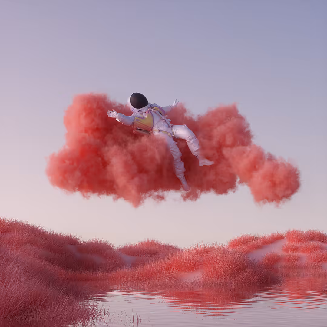 space man on pink cloud