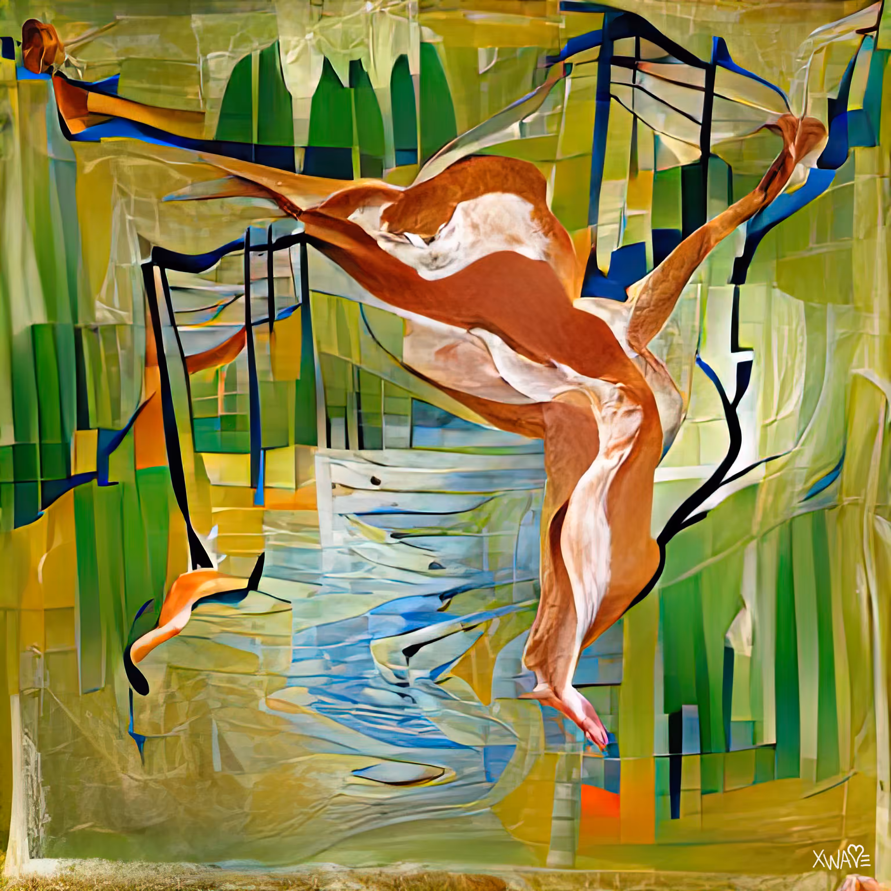 Nude Woman Jumping in the River