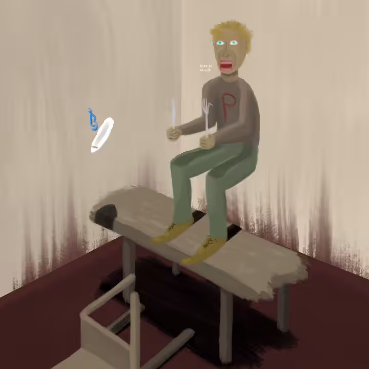 Man Jumping Over A Mantecol-Like Table