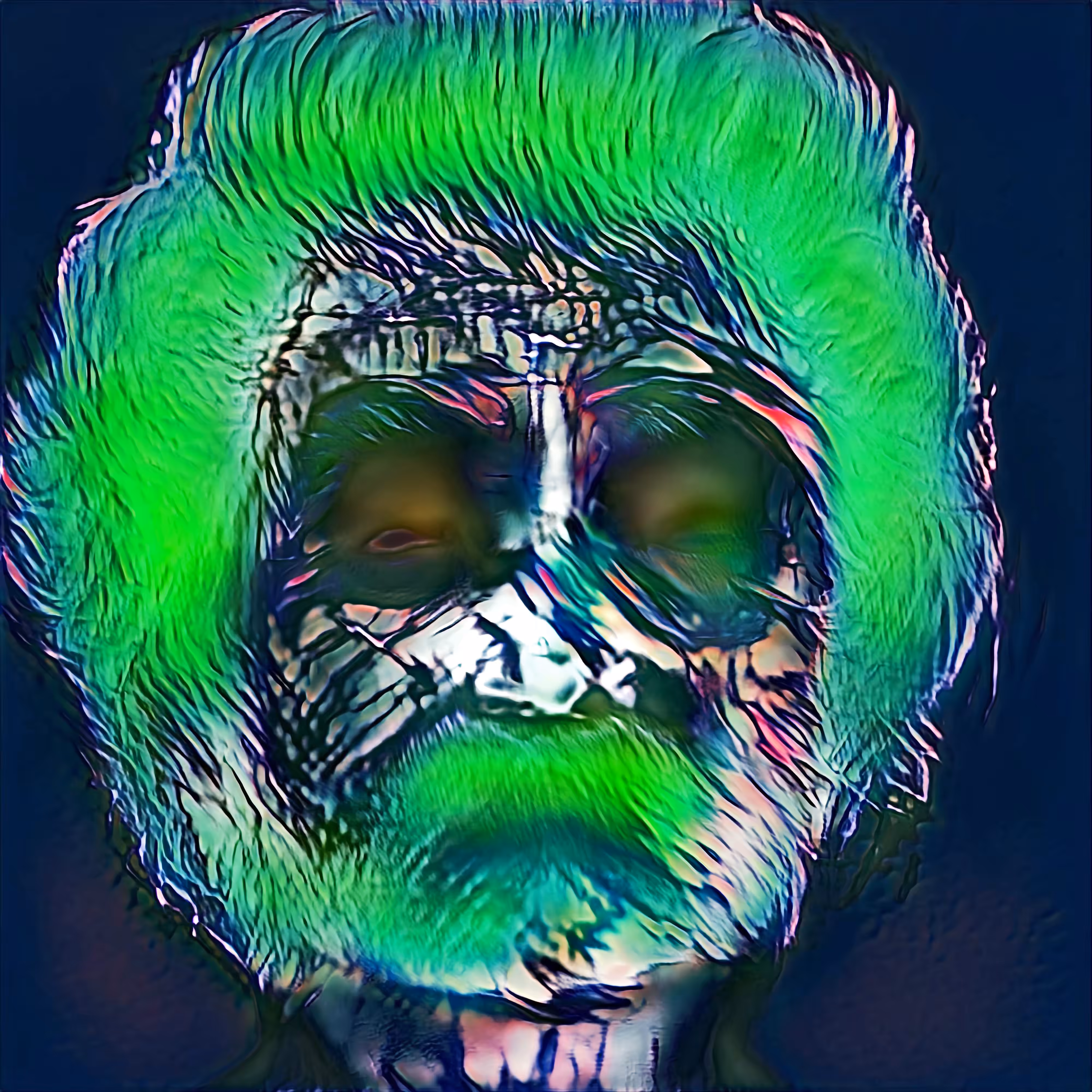 Almost a Scientist with Green Hair and a Rugged Face that Hides the Finer Details of the Eyes