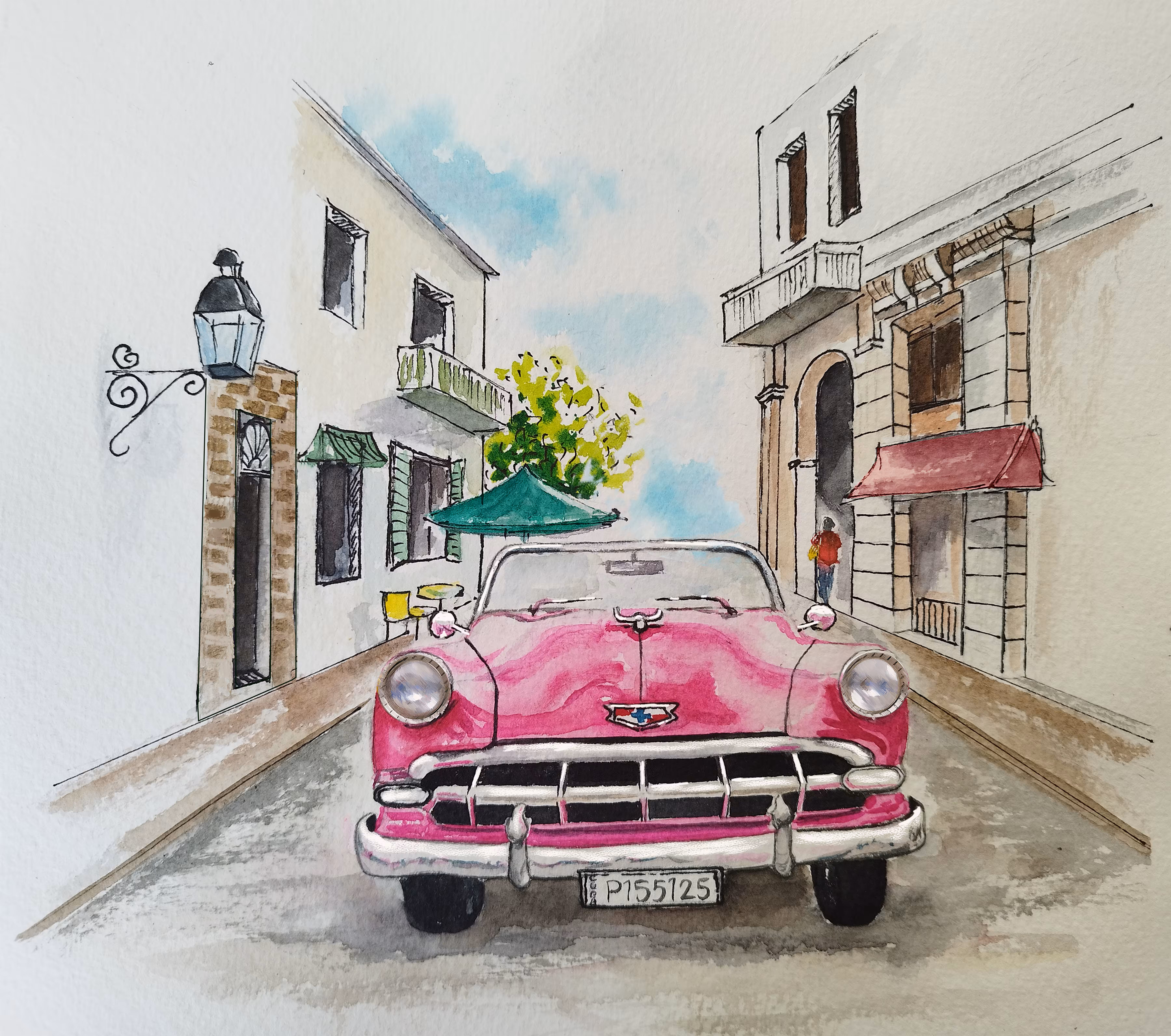 Pink Chevy in cuba