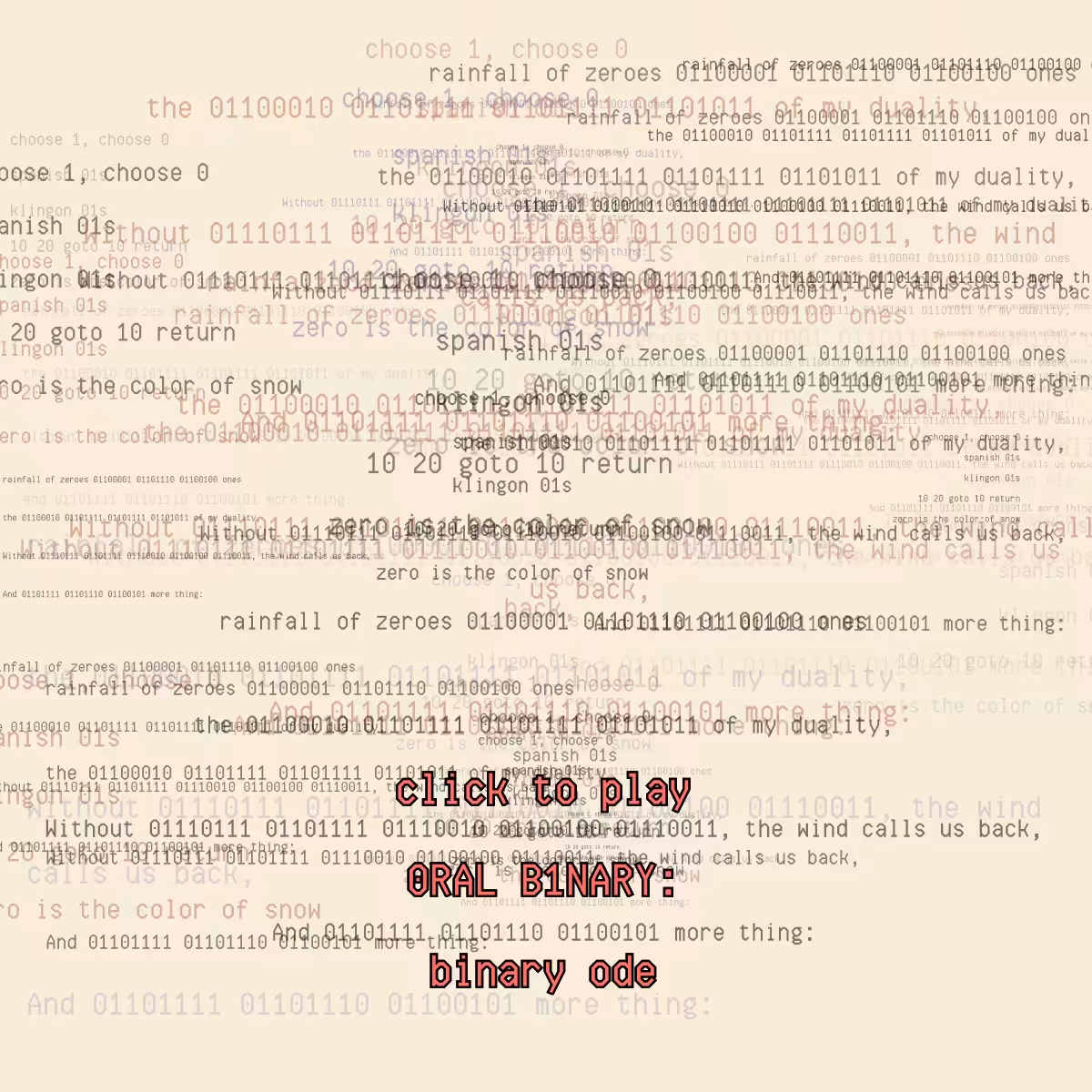 0RAL B1NARY: “BINARY ODE” #139