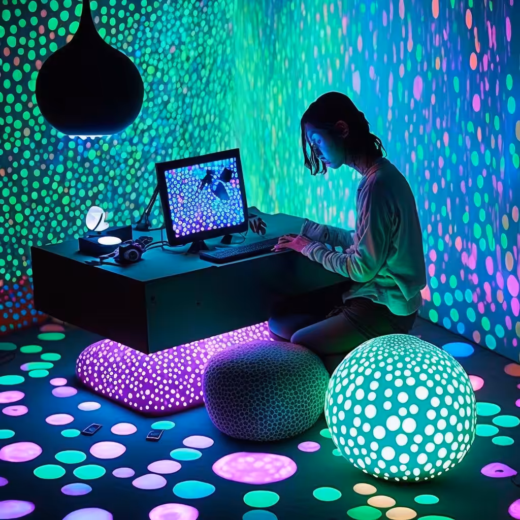 coding at the kusama's infinity room