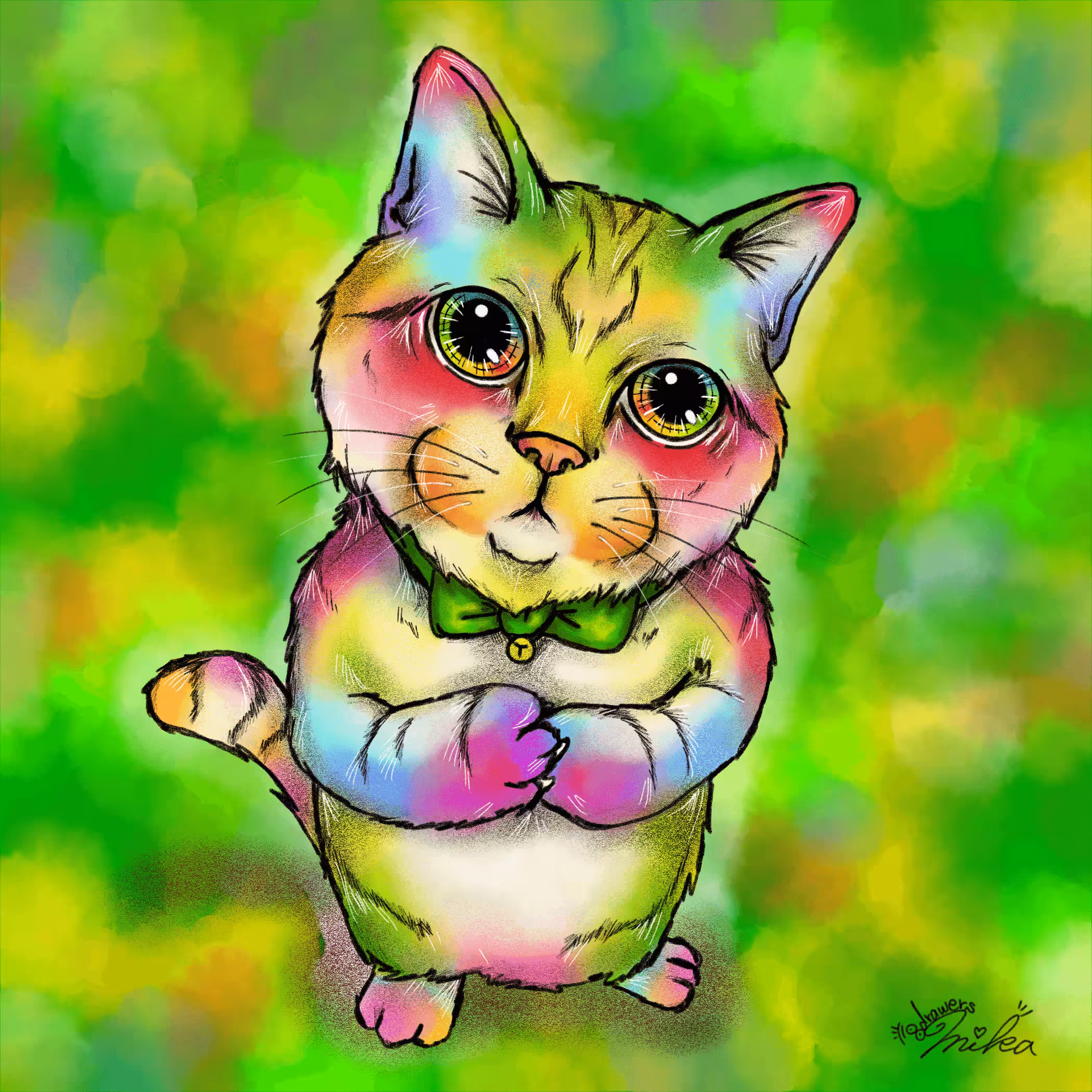 Begging Cat - GREEN -
