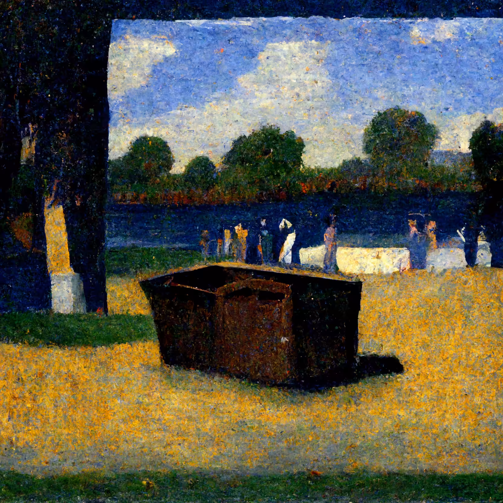 Pointilism study of a dumpster