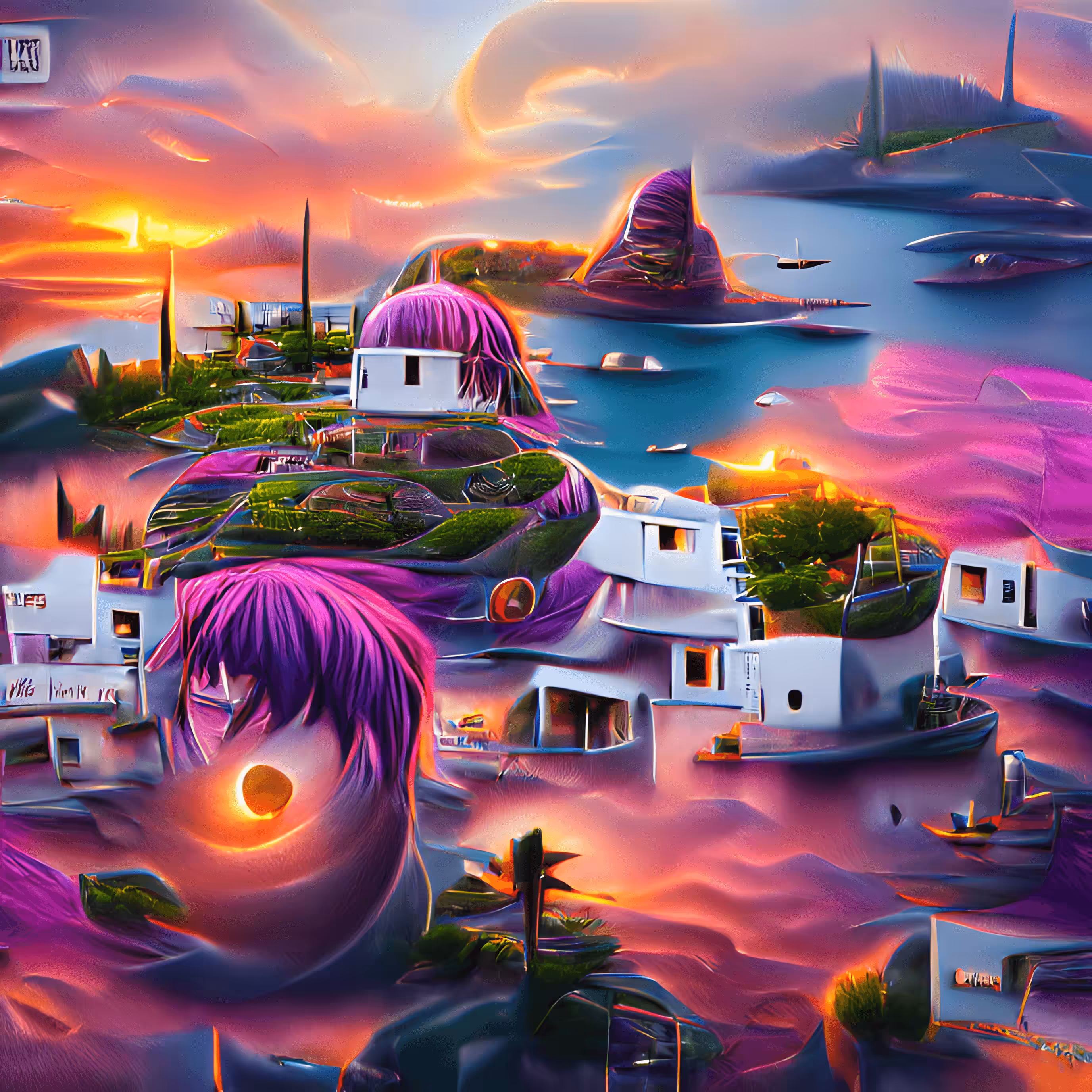 Fibonacci Purple Sunset Over Crypto Island