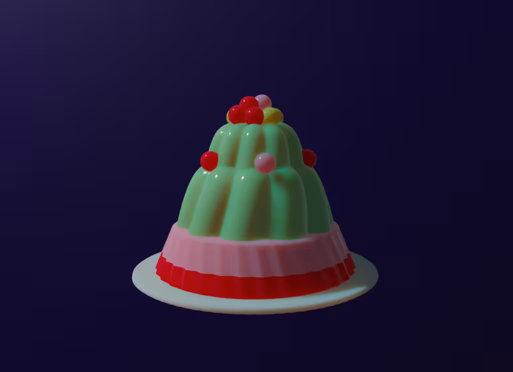 Floating Space Jelly - Pistachio & Cherry Blancmange