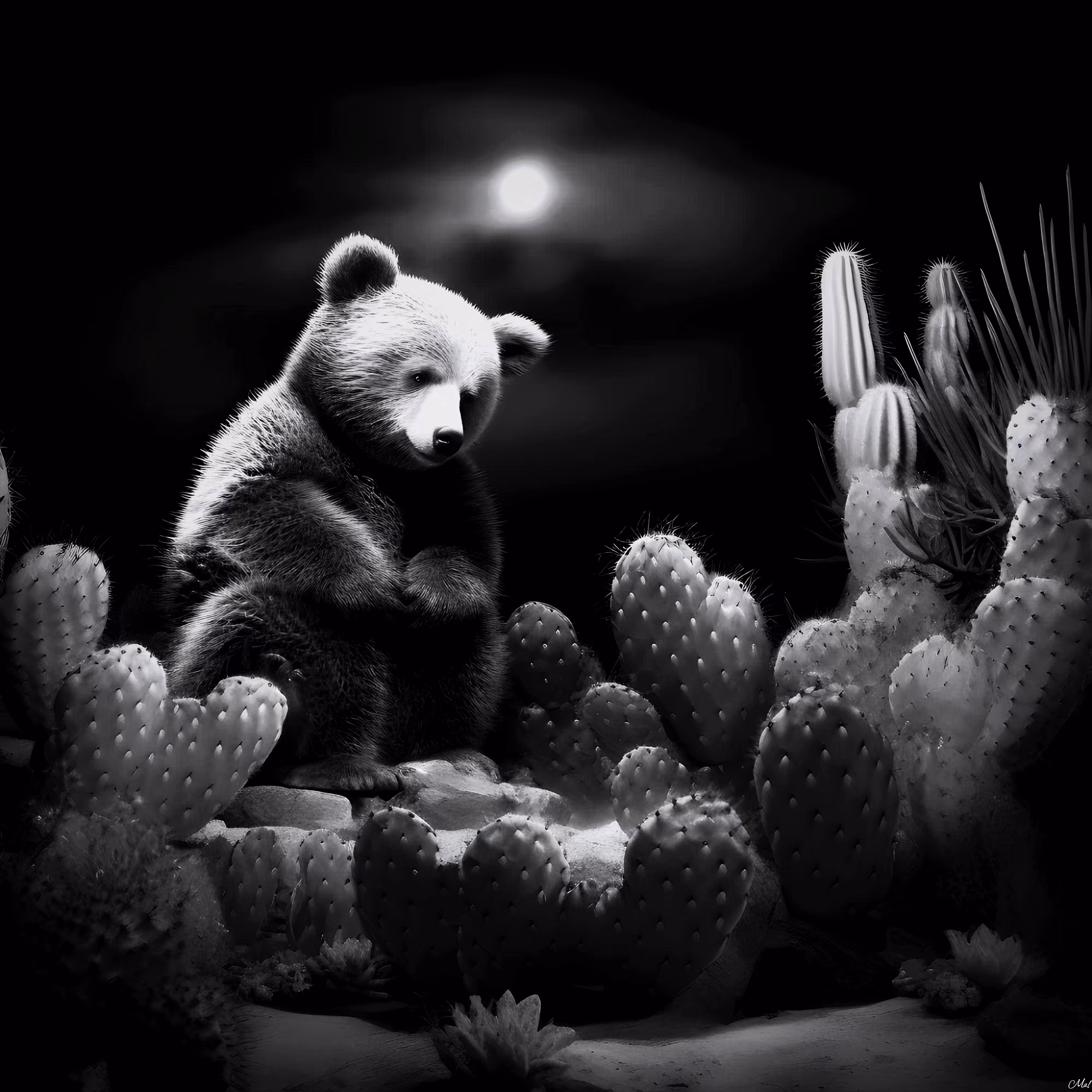 B & W Cactus Bear 