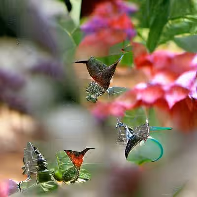 Hummingbirds and Butterflies in Garden #01