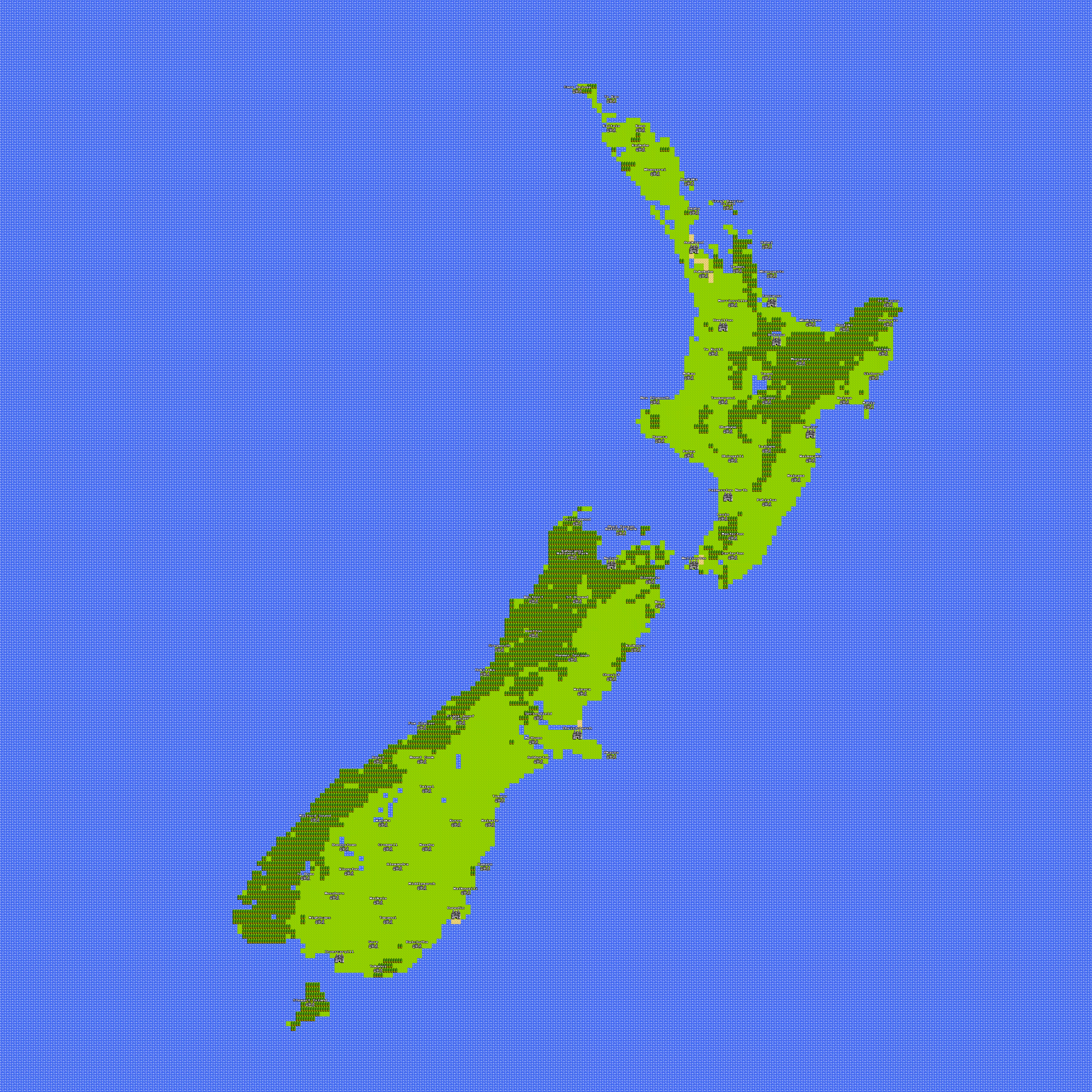 Medium Size 8-Bit Map of New Zealand