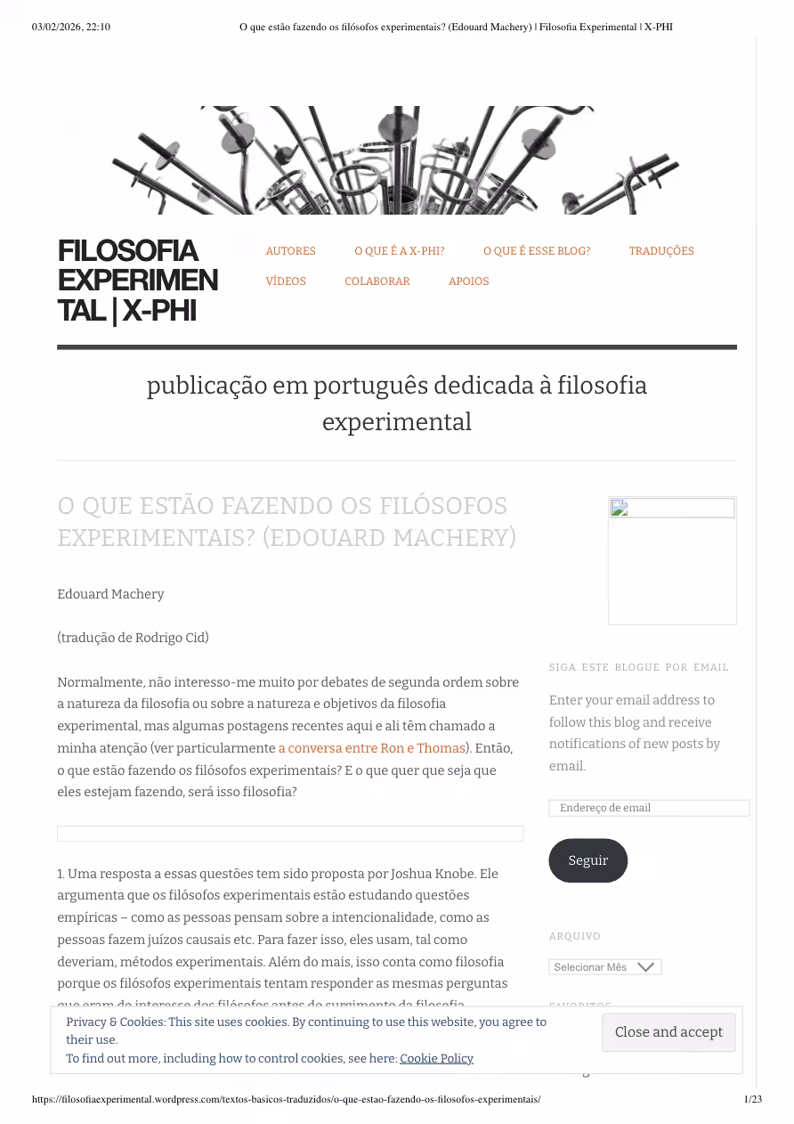 RODRIGOCID: Traduções e Resenhas sobre Filosofia Experimental para o Blog Acadêmico X-Phi