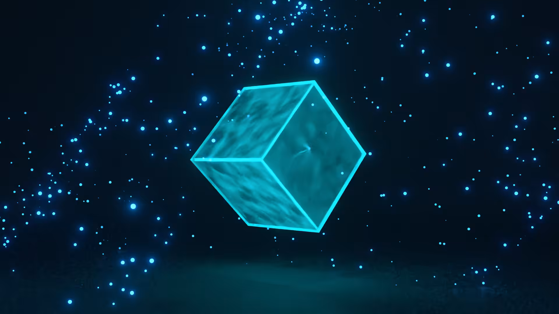 Blue Neon Cube in the Darkness