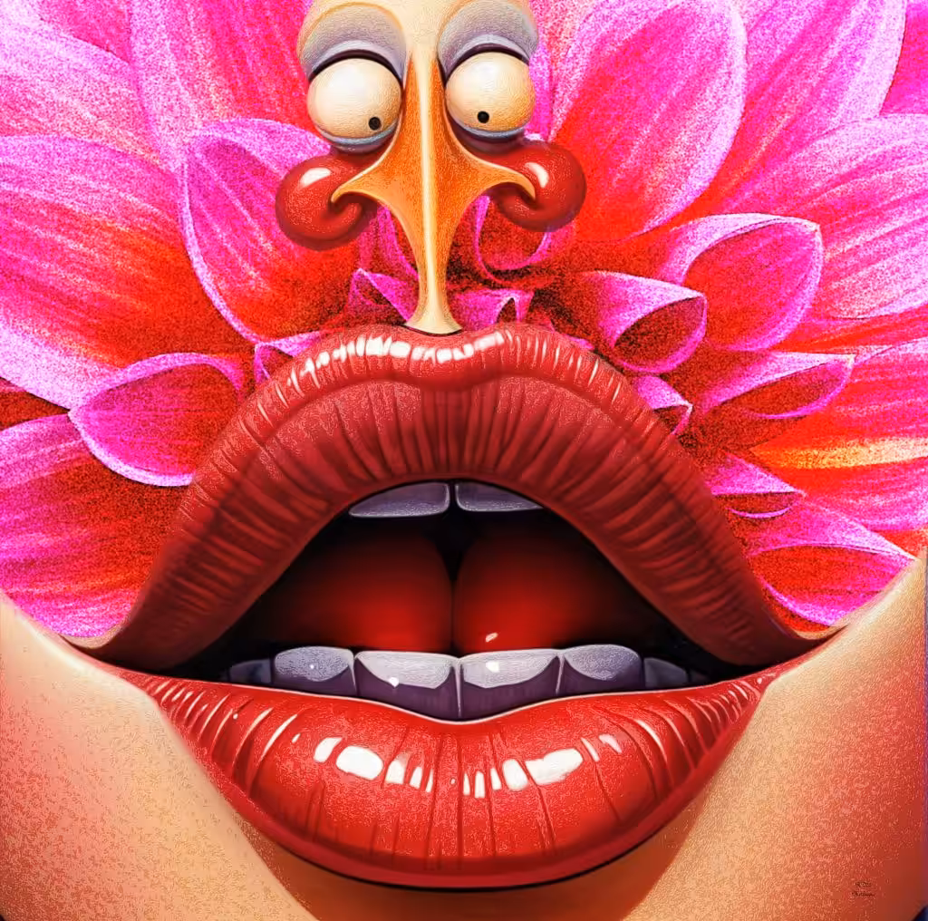 Pink Dahlia and Red Lips