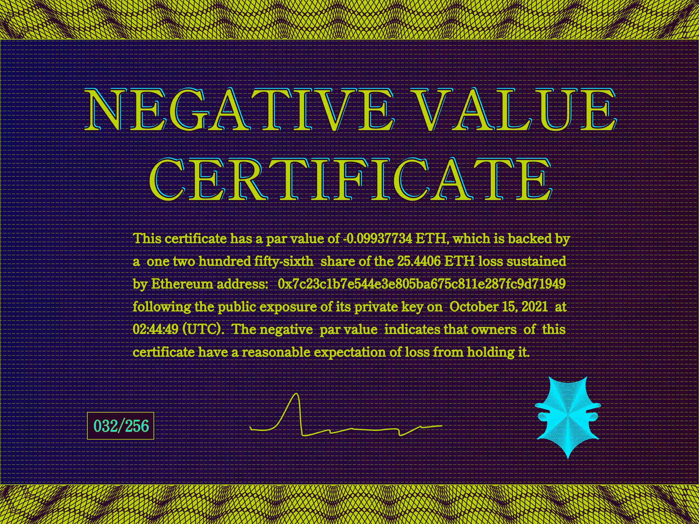 Negative Value Certificate #32 of 256