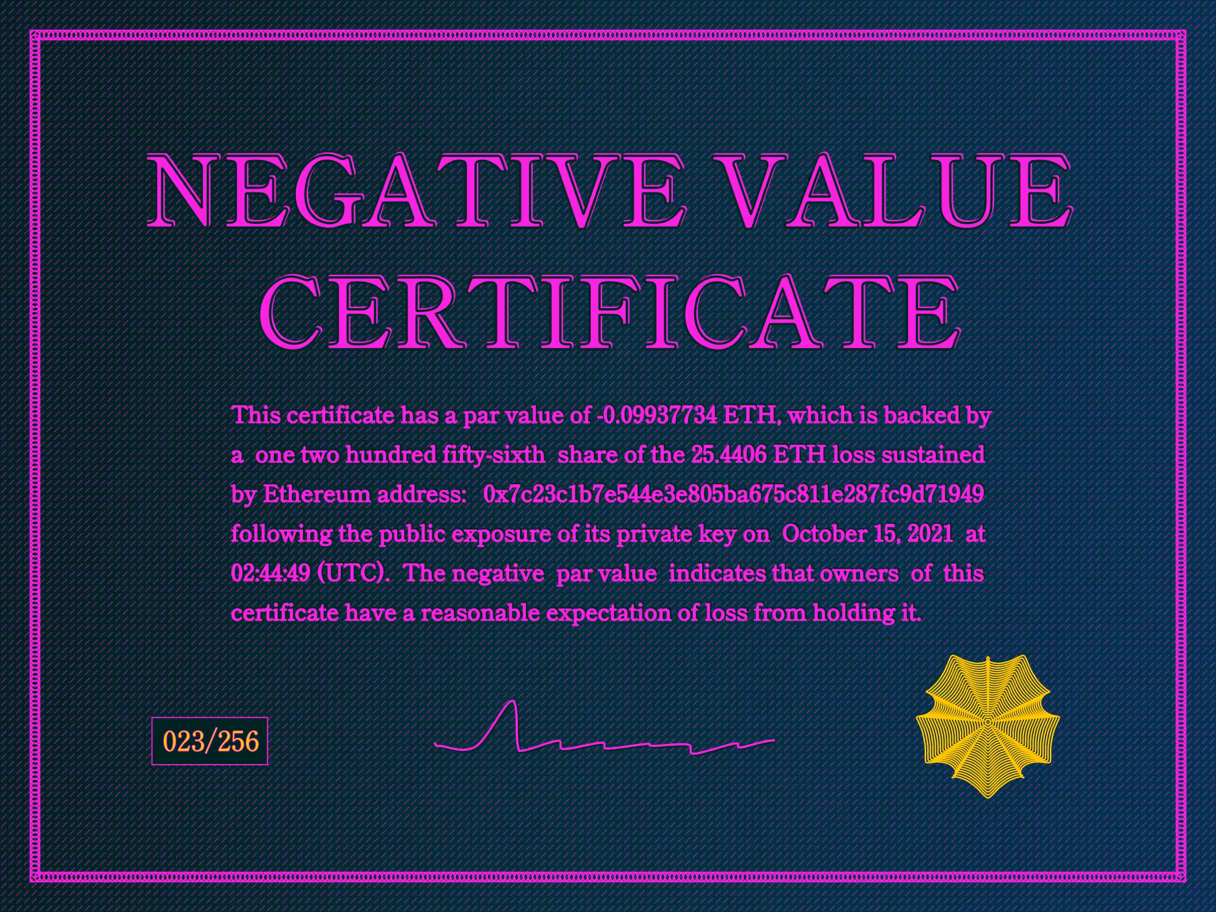 NegativeValueCertificates: Negative Value Certificate #23 of 256