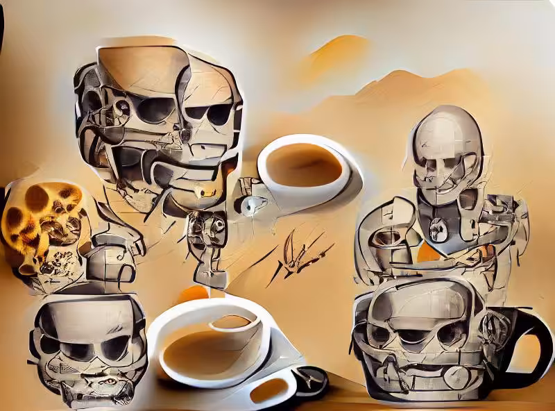 good morning coffee with skulls and robots