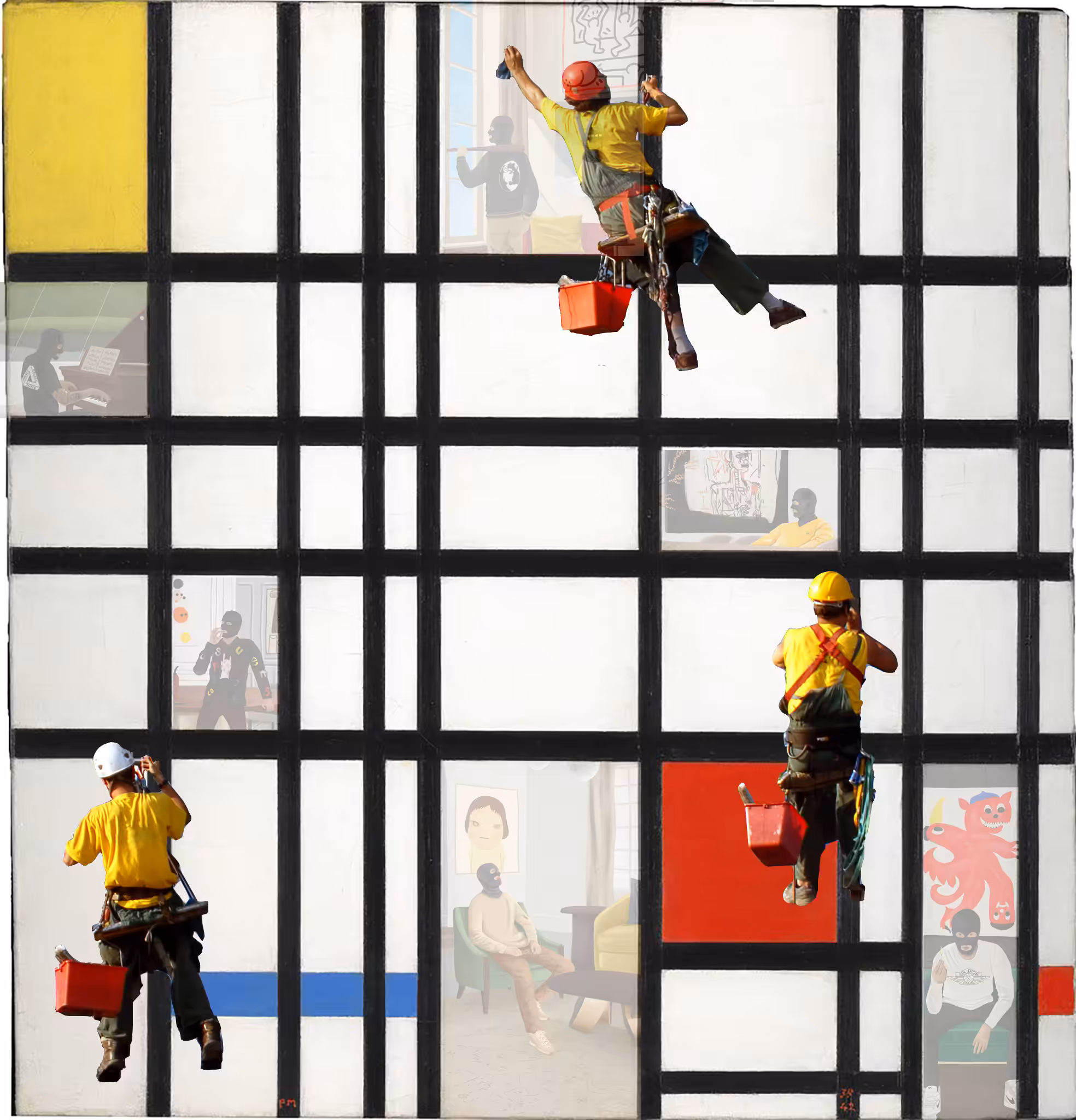 Composition With Yellow, Red, Blue And Faulty Burglar Alarms
