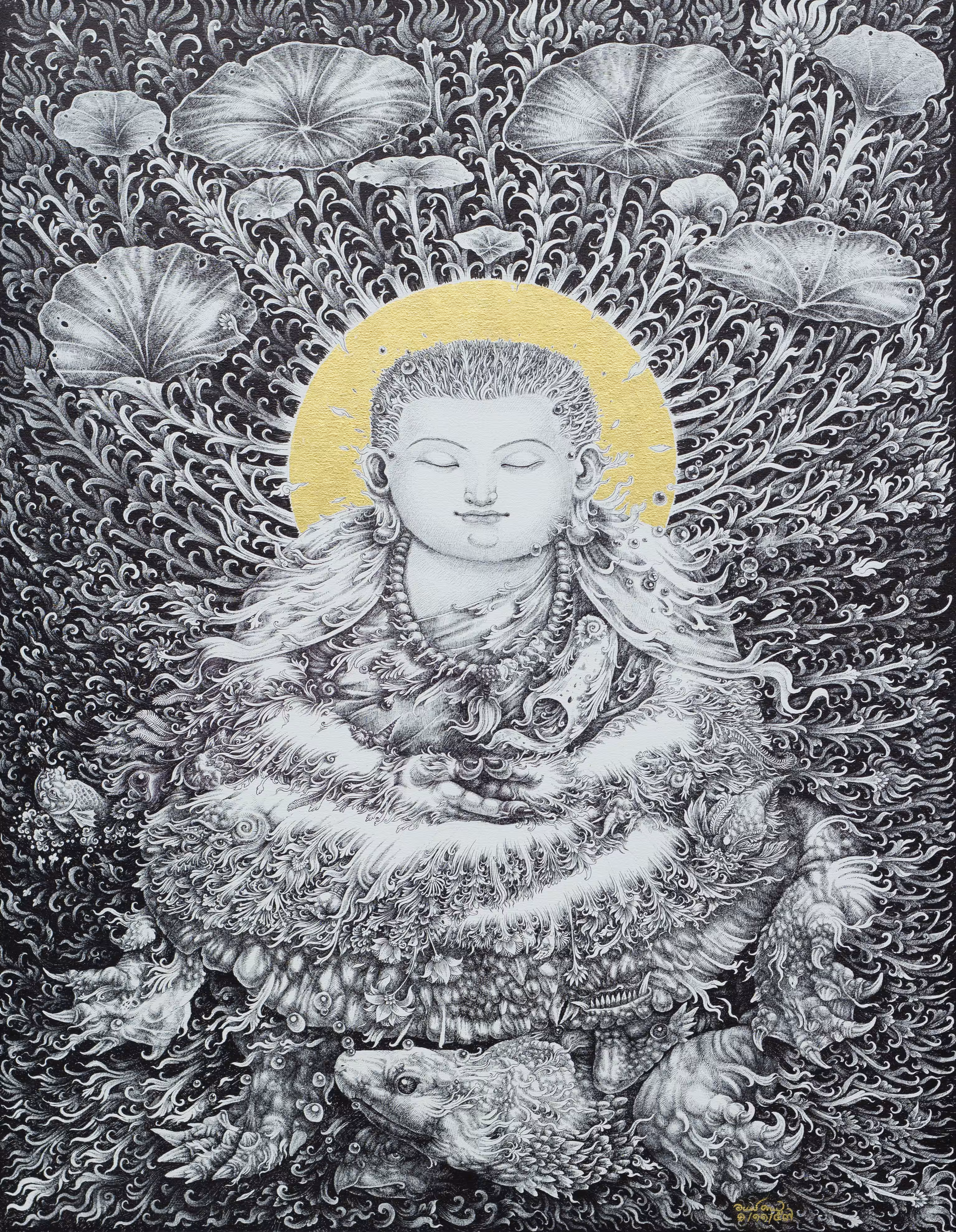 Monk on turtle