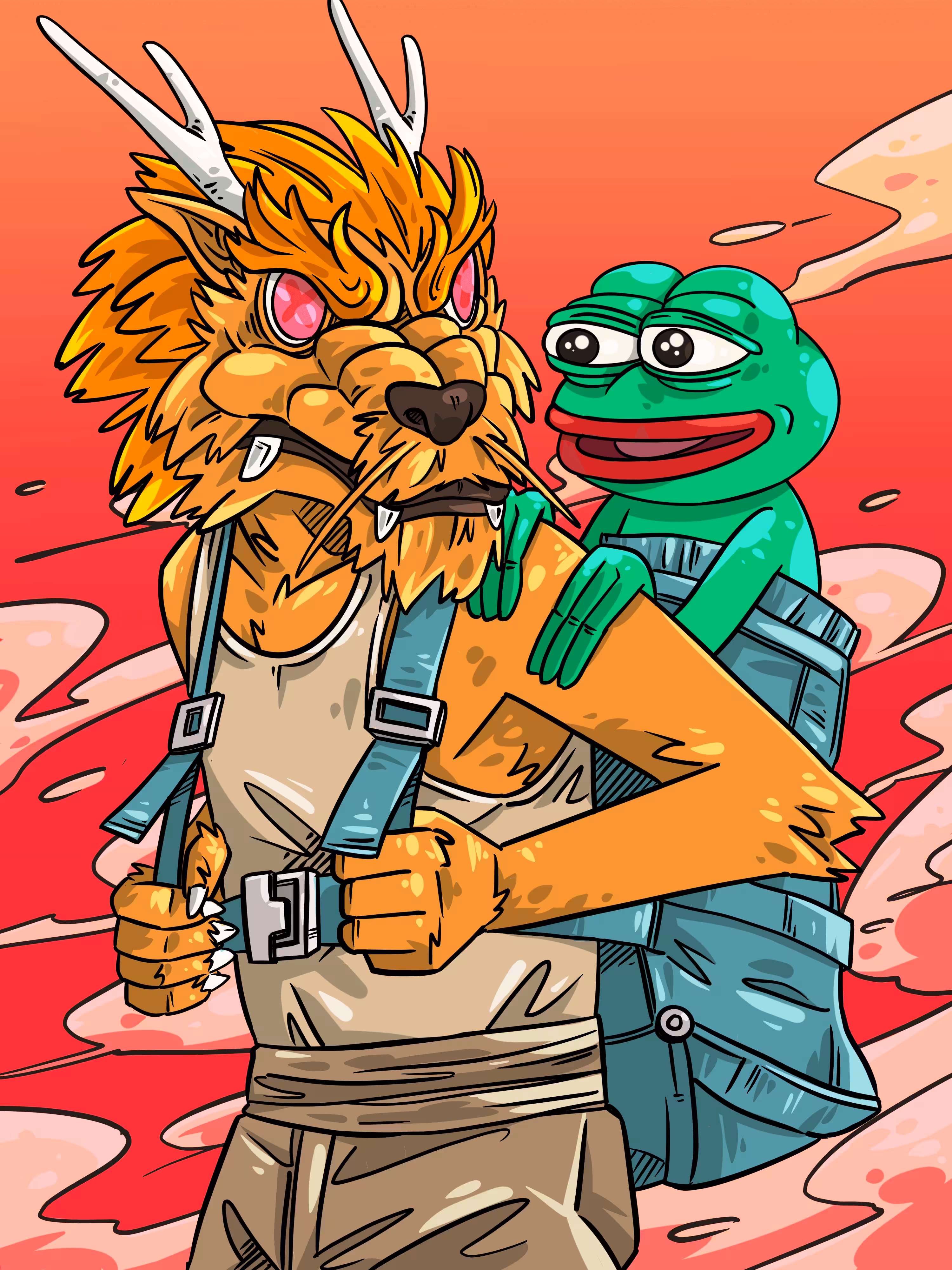 Pepe sits beside Yorick's backpack.