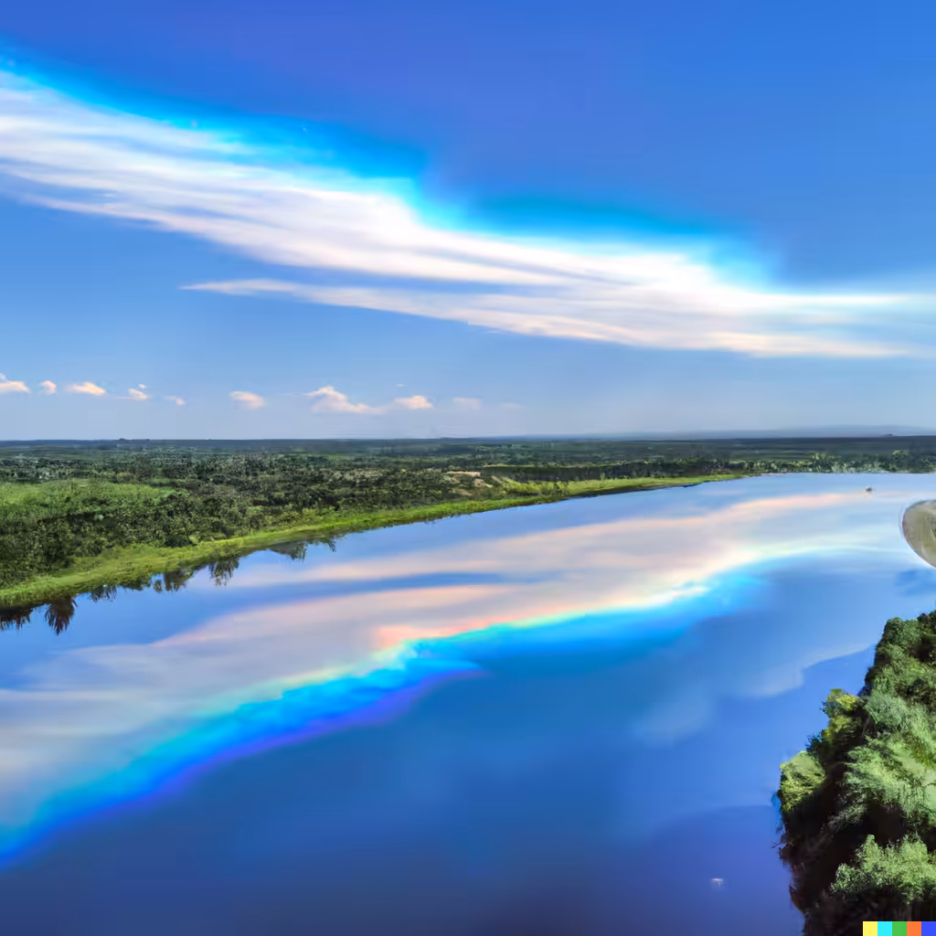 ☁️ 19 - a cloud reflected on the water of a river basin