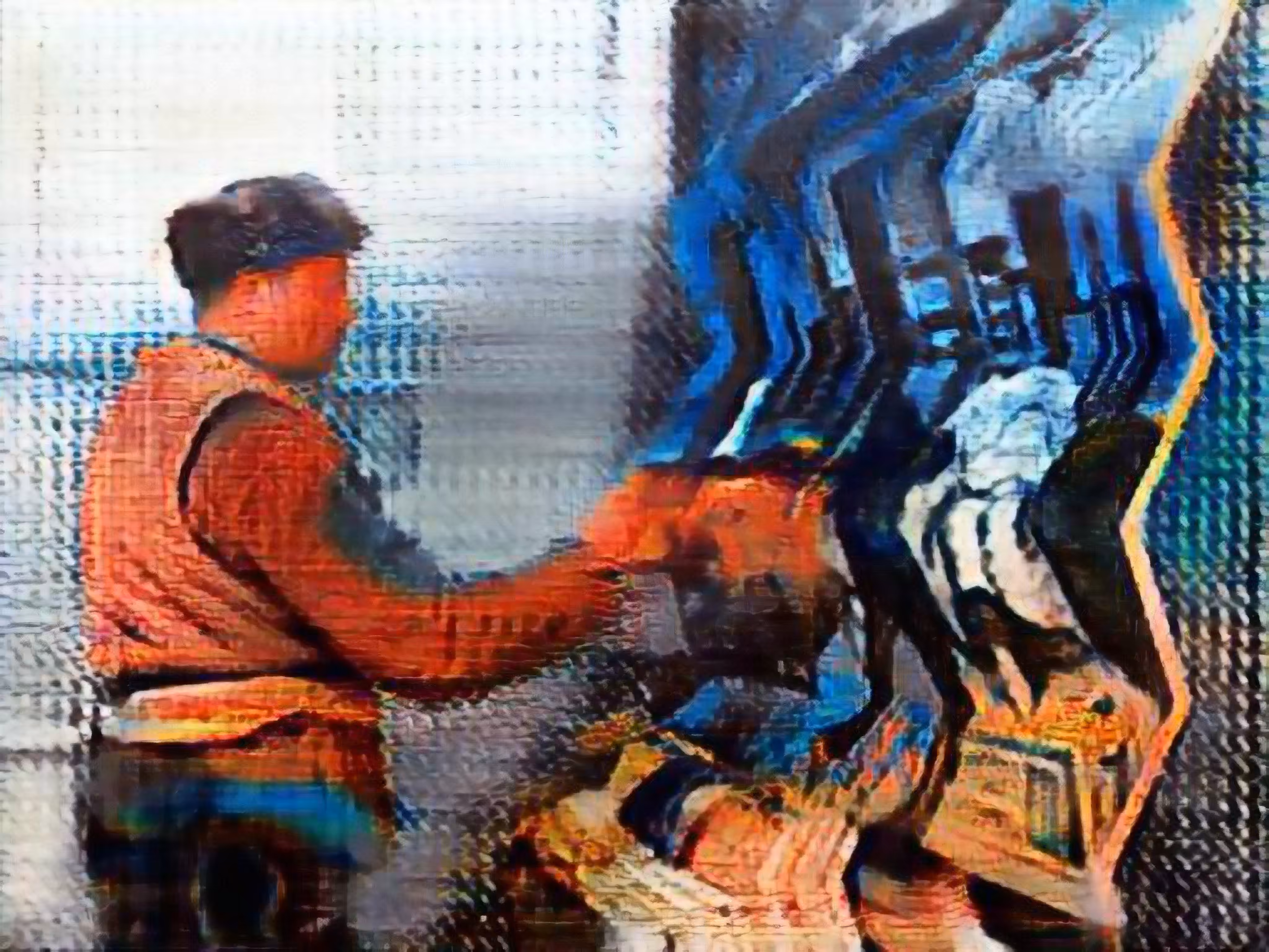 Hans seen painting from an AI
