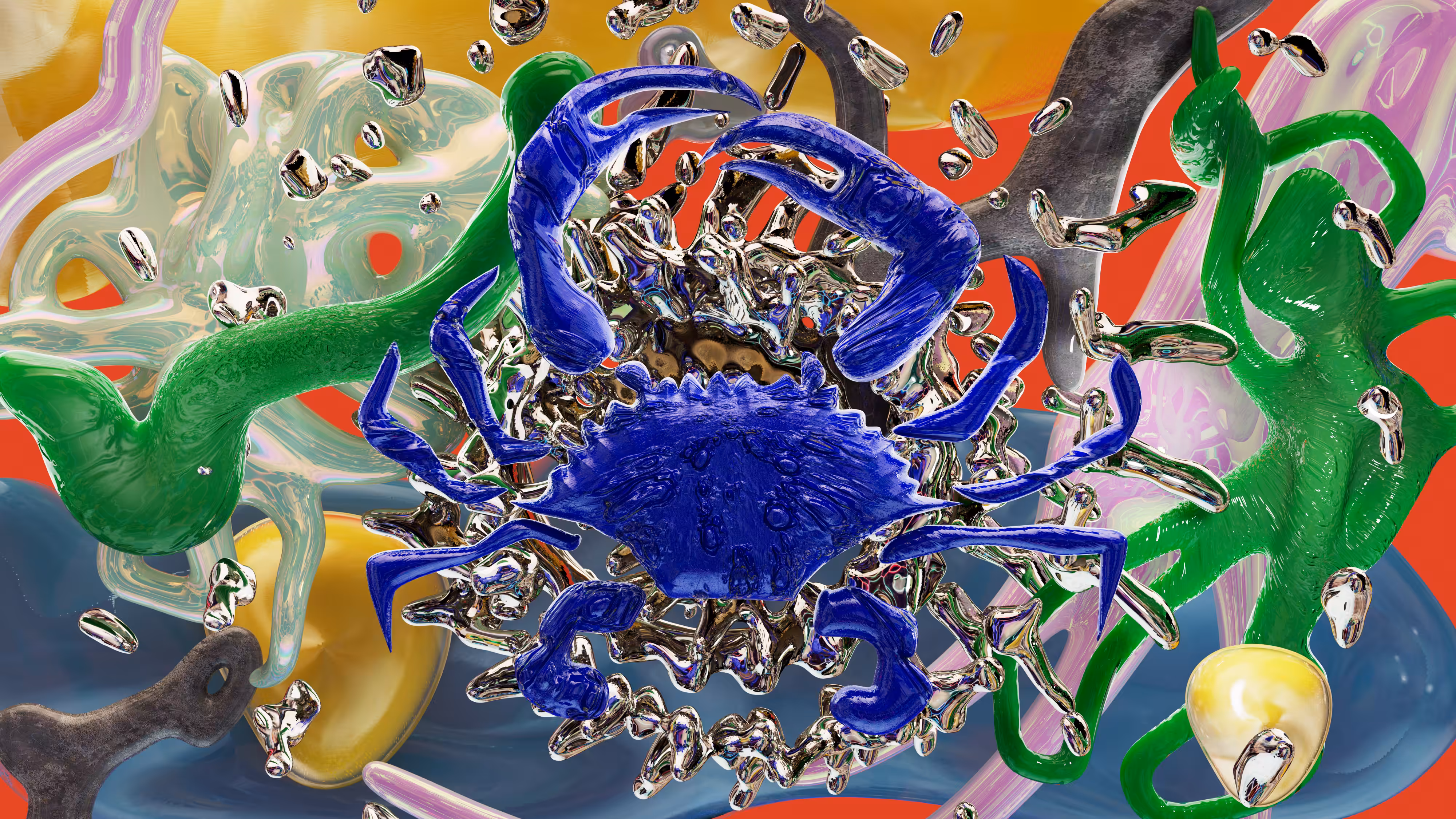 Blue crab in dirty water