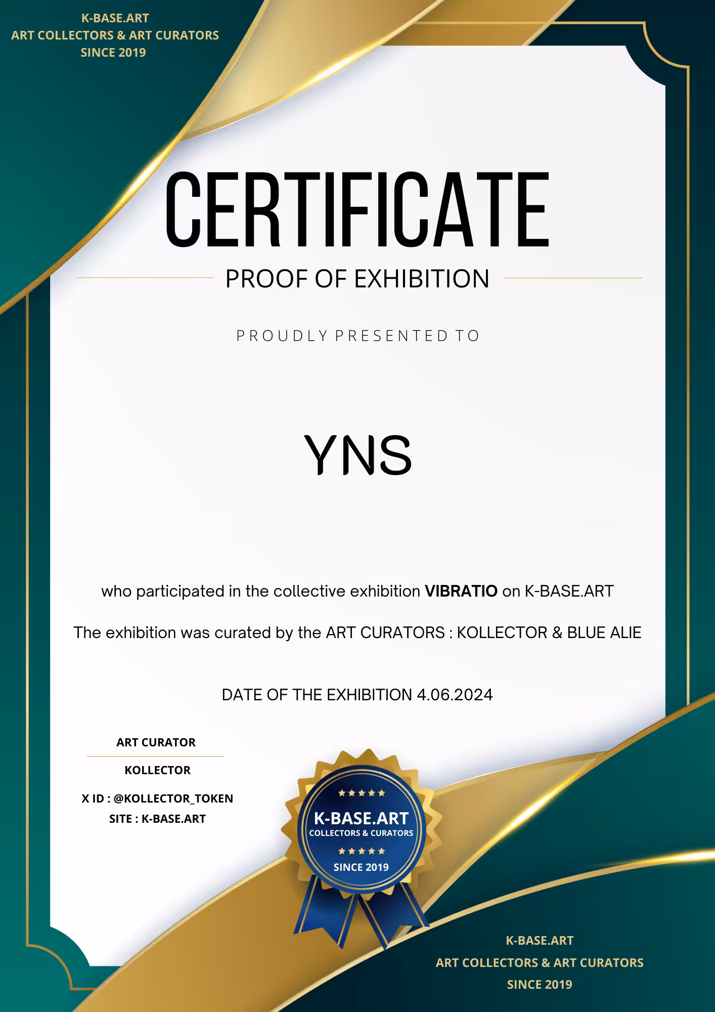 YNS EXHIBITION CERTIFICATE
