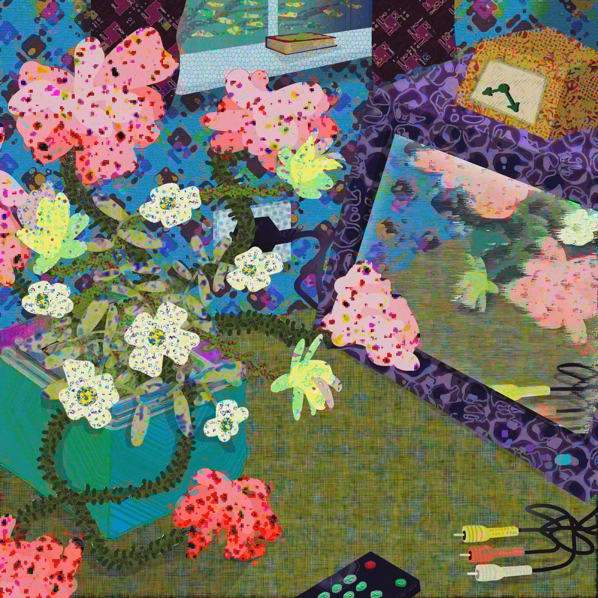 Flowers watching a TV